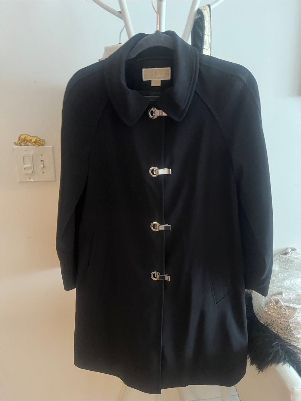 Michael Kors Black Toggle-Front Pea Coat with Metal Accents